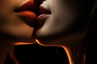 Women kissing, lips close-up. 