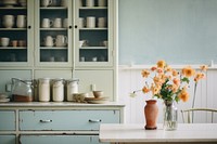 Vintage kitchen furniture flower cupboard. AI generated Image by rawpixel.