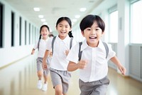 Pupils running corridor student school. 