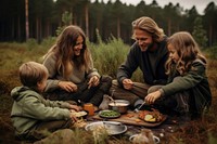 Outdoor family eating outdoors adult. 