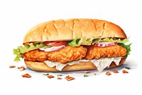 Fried fish sandwich food meal white background. 