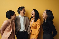 Asian Multi ethnic business people group talking together laughing adult togetherness.