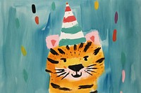 Minimal simple tiger wearing party hat painting craft representation. AI generated Image by rawpixel.