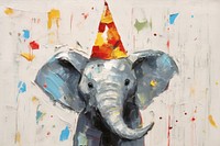 Elephant wearing party hat wildlife painting animal