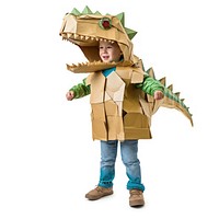 Kid Dinosaur Cardboard Portable 3D Cardboard Paper Costume costume cardboard dinosaur. AI generated Image by rawpixel.