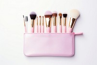 Cosmetics bag brush tool white background. 