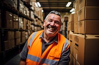 Older man warehouse smiling adult. 