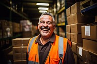 Older man warehouse smiling adult. 