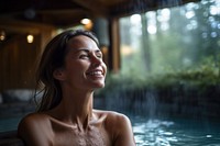 Onsen spa smile adult woman. 