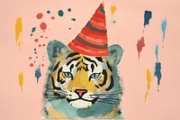 Tiger wearing party hat painting animal representation. AI generated Image by rawpixel.