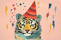 Tiger wearing party hat painting animal representation. 