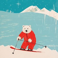 Polar bear skiing recreation outdoors sports. AI generated Image by rawpixel.