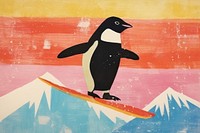 Penguin playing snowboard outdoors animal nature. 