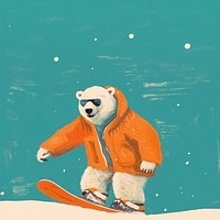 Polar bear playing snowboard snowboarding adventure sports. 