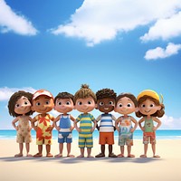 Diversity kids beach outdoors cartoon. 