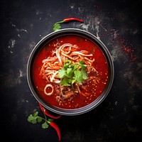 Noodles soup food bowl table. AI generated Image by rawpixel.