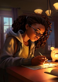 Teenager cartoon concentration illuminated. AI generated Image by rawpixel.