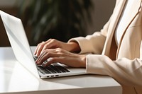 Woman using laptop computer office adult. 