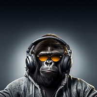 Gorilla glasses headphones portrait. 