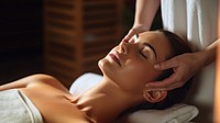 Woman getting face massage adult relaxation zen-like. 