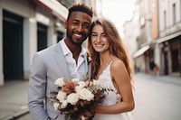 Diverse couple wedding photography fashion. 