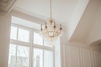 Minimal chandelier ceiling hanging room.