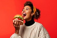 Woman eating cheerful lettuce cheese. 