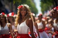 Bastille day parade adult togetherness cheerleading. 