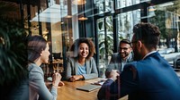 Business people smiling adult togetherness conversation. 