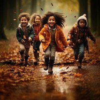 Diversity kids autumn child togetherness. AI generated Image by rawpixel.