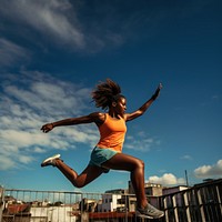 Fitness jumping adult woman. 