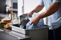 Man sorting garbage cleaning kitchen adult. 