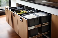 Modern waste sorting bins kitchen furniture cabinet. 