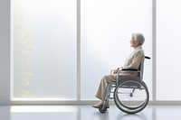 Senior woman sitting window adult. 