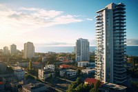 Coastal highrise tower city architecture cityscape. 