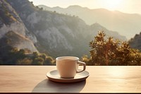 Coffee cup landscape tableware mountain. 