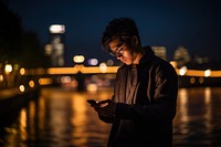 Night outdoors portrait light. 