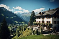 Small hotel architecture mountain outdoors. 