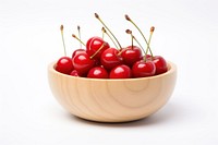 Wooden bowl cherry fruit plant. 