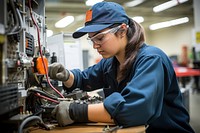 Female technician factory adult concentration. 