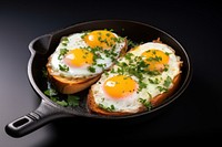 Frying pan egg parsley fried. 