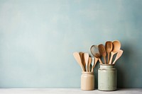 Kitchen utensils background spoon tool arrangement. 