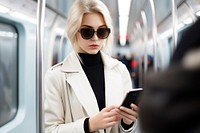 Young blond woman subway train adult. 