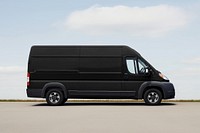 Black delivery van truck, cargo logistics