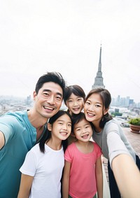 Family taking selfie photo architecture building portrait. 