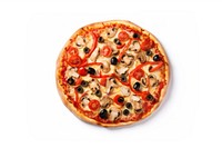 Delicious vegetarian pizza mozzarella tomato olive. AI generated Image by rawpixel.