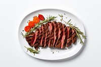 Grilled Sliced Beef Steak plate beef rosemary. 