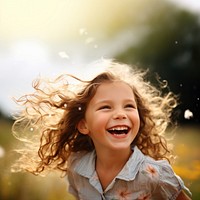 Little girl laughing portrait summer. 