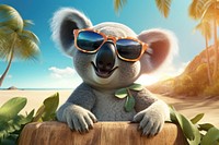 Cute koala wearing summer sunglasses outdoors mammal animal. 