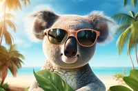 Cute koala wearing summer sunglasses outdoors mammal representation. 